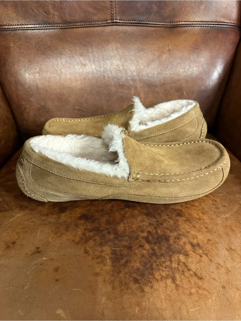 UGG Men's Suede Shearling-Lined Slip-On Loafers in Chestnut